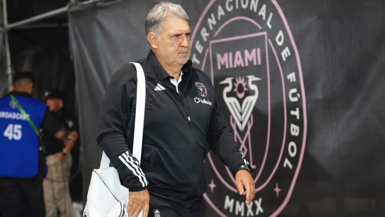 Inter Miami head coach Gerardo "Tata" Martino arrives for an MLS playoff opening round match against the Atlanta United, Saturday, Nov. 9, 2024, in Fort Lauderdale, Fla. (AP/Lynne Sladky)