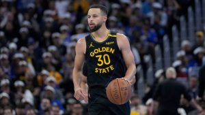 Golden State Warriors guard Stephen Curry during an Emirates NBA Cup basketball game against the Dallas Mavericks in San Francisco, Tuesday, Nov. 12, 2024. (Jeff Chiu/AP)