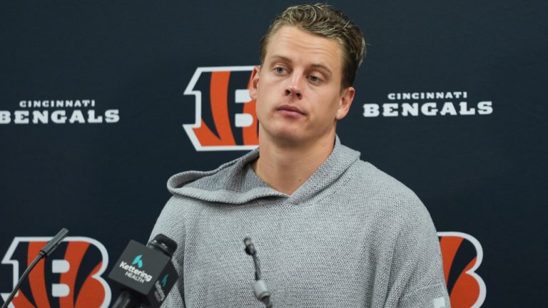 Cincinnati Bengals quarterback Joe Burrow pauses during a news conference after a game against the Baltimore Ravens, Friday, Nov. 8, 2024, in Baltimore. (Stephanie Scarbrough/AP)