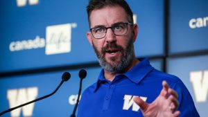 Winnipeg Blue Bombers general manager Kyle Walters speaks to media about the season and their upcoming plans at his year end press conference at the Blue Bomber stadium in Winnipeg, Tuesday, Nov. 26, 2024. THE CANADIAN PRESS/John Woods