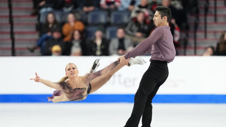 Canadian figure skaters Marjorie Lajoie and Zachary Lagha won ice dance silver at the Cup of China Grand Prix stop. Lajoie and Lagha compete in the free dance event at the Skate Canada International figure skating competition in Halifax on Sunday, October 27, 2024. (Darren Calabrese/CP)