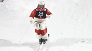 Winner Mikael Kingsbury of Canada competes during the FIS Freestyle World Cup men's moguls finals in Ruka in Kuusamo, Finland, Saturday, Nov. 30, 2024. (Heikki Saukkomaa/Lehtikuva via AP)