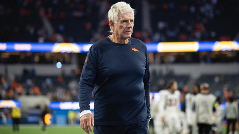 Denver Broncos assistant head coach Mike Westhoff walks back to the locker room after an NFL game against the Los Angeles Chargers, Sunday, Dec. 10, 2023, in Inglewood, Calif. (AP Photo/Kyusung Gong)