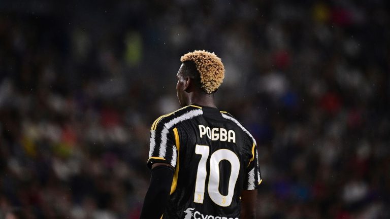 Juventus' Paul Pogba is photographed, during an Italian Serie A soccer match between Juventus and Bologna FC at Allianz Stadium, in Turin, Italy, Aug. 27, 2023. (Marco Alpozzi/AP)