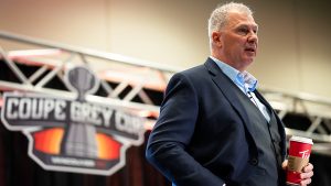 CFL commissioner Randy Ambrosie speaks during his state-of-the-league address ahead of the 111th CFL Grey Cup, in Vancouver. (Ethan Cairns/CP)