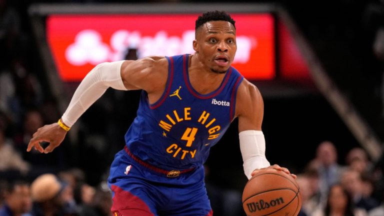 Denver Nuggets guard Russell Westbrook plays against the Memphis Grizzlies in the second half of an NBA basketball game Sunday, Nov. 17, 2024, in Memphis, Tenn. (Mark Humphrey/AP)