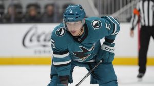 San Jose Sharks defenseman Matt Benning during an NHL hockey game against the Los Angeles Kings in San Jose, Calif., Tuesday, Oct. 29, 2024. (Jeff Chiu/AP)