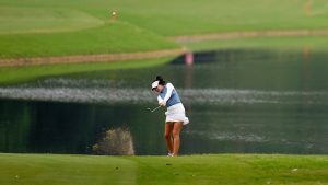 Savannah Grewal, of Canada, hits from the fourth fairway during the second round of the Chevron Championship LPGA golf tournament, at The Club at Carlton Woods, in The Woodlands, Texas, Friday, April 19, 2024. (Eric Gay/CP)