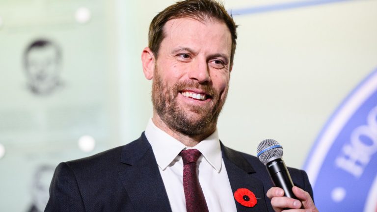 Shea Weber, gives remarks as he’s inducted into the Hall alongside the 2024 class, in Toronto, Friday, Nov. 8, 2024. THE CANADIAN PRESS/Christopher Katsarov