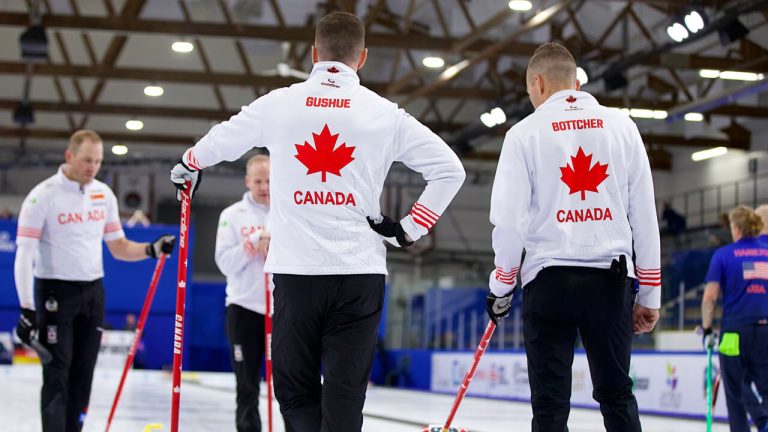 Team Canada skip Brad Gushue and second Brendan Bottcher at the Pan Continental Curling Championships. (Photo by Anil Mungal/Grand Slam of Curling)