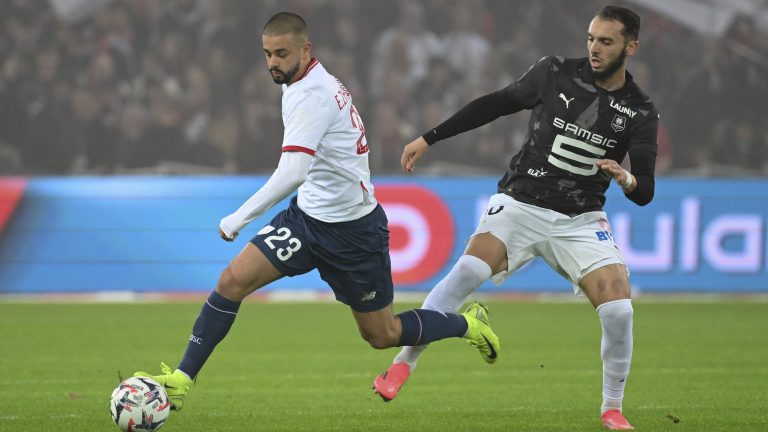 Lille's Edon Zhegrova challenges for the ball during the French League One soccer match between Lille and Rennes  Sunday, Nov. 24, 2024. (Matthieu Mirville/AP)