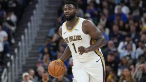 New Orleans Pelicans forward Zion Williamson during an NBA basketball game against the Golden State Warriors in San Francisco, Wednesday, Oct. 30, 2024. (Jeff Chiu/AP)