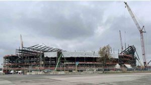 Construction continues on the Buffalo Bills' new stadium, Friday, Nov. 15, 2024, in Orchard Park, N.Y., which is on track to open in time for the 2026 NFL football season. (John Wawrow/AP)