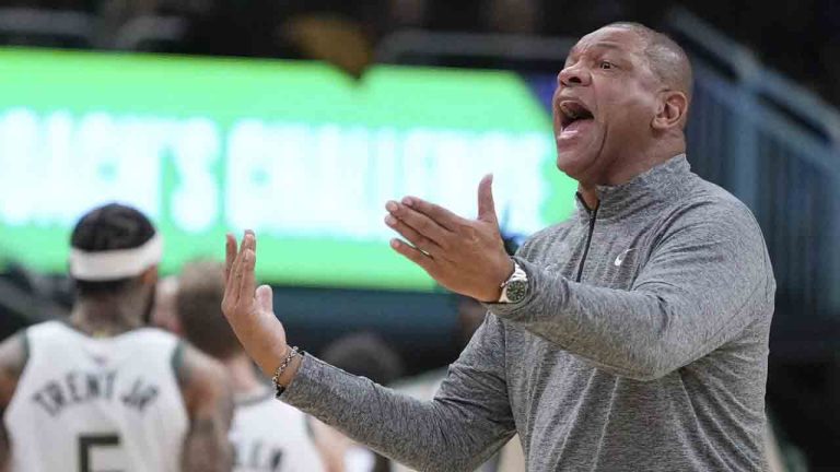 Milwaukee Bucks head coach Doc Rivers reacts to a call during the first half of an NBA basketball game Wednesday, Nov. 13, 2024, in Milwaukee. (Morry Gash/AP)