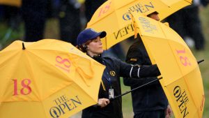 Claire Walsh head of player liaison for The R&A on the green during the presentation ceremony after the final round of The 151st Open at Royal Liverpool Golf Club on July 23, 2023 in Hoylake, England. (Photo by David Cannon/Getty Images)