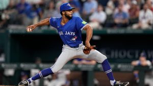 Toronto Blue Jays relief pitcher Dillon Tate throws to the Texas Rangers in the sixth inning of a baseball game in Arlington, Texas, Thursday, Sept. 19, 2024. (Tony Gutierrez/AP)