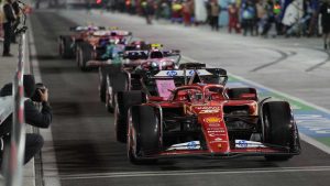 Ferrari driver Charles Leclerc, of Monaco, leaves the pits during qualifications for the Formula One U.S. Grand Prix auto race. (John Locher/AP)
