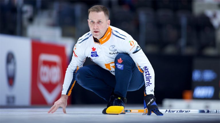 Brad Gushue in action at the Co-op Canadian Open on Tuesday, Nov. 5, 2024, in Nisku, Alta. (Anil Mungal/GSOC)