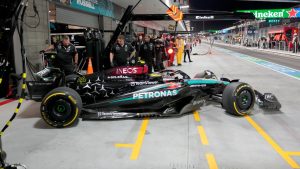 Mercedes driver Lewis Hamilton, of Britain, leaves the garage area during a practice session for the Formula One U.S. Grand Prix auto race, Thursday, Nov. 21, 2024, in Las Vegas. (Matt York/AP)