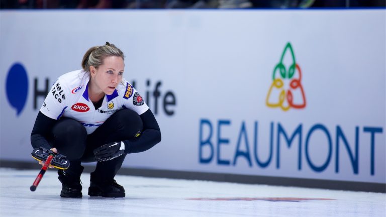 Rachel Homan in action at the Co-op Canadian Open on Wednesday, Nov. 6, 2024, in Nisku, Alta. (Anil Mungal/GSOC)