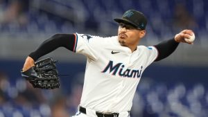 Miami Marlins starting pitcher Jesus Luzardo throws to a Tampa Bay Rays batter during the first inning of a baseball game Tuesday, June 4, 2024, in Miami. (Lynne Sladky/AP Photo)