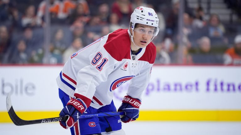 Montreal Canadiens' Oliver Kapanen plays during an NHL hockey game, Sunday, Oct. 27, 2024, in Philadelphia. (Matt Slocum/AP)