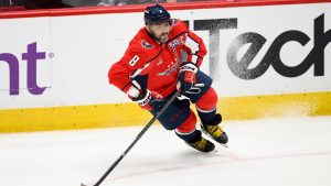 Washington Capitals left wing Alex Ovechkin (8) in action during the third period of an NHL hockey game against the Montreal Canadiens, Thursday, Oct. 31, 2024, in Washington. (Nick Wass/AP Photo)