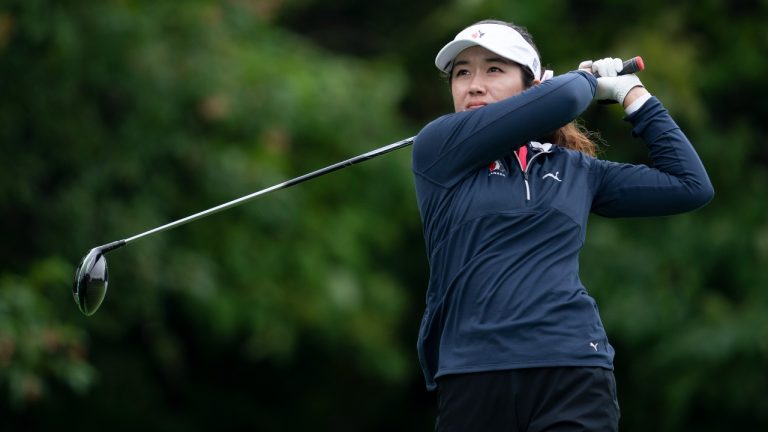 Savannah Grewal, from Mississauga, Ont. watches her drive on the third hole during the second day of action at the CP Womens Open, Friday, August 26, 2022 in Ottawa. (Adrian Wyld/CP)