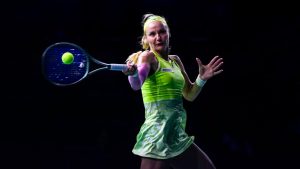 Slovakia's Rebecca Sramkova returns the ball against Danielle Collins, of the United States, during a tennis match at the Billie Jean King Cup Finals at the Martin Carpena Sports Hall, Thursday, Nov. 14, 2024, in Malaga, southern Spain. (Manu Fernandez/AP)