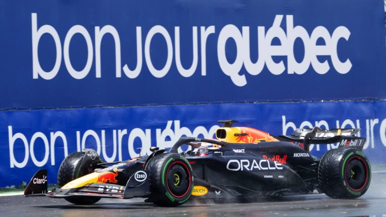 Red Bull Racing driver Max Verstappen of the Netherlands goes through the final chicane during the first practice at the Canadian Grand Prix Friday, June 7, 2024 in Montreal. (Ryan Remiorz/CP)