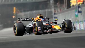 Red Bull driver Max Verstappen, of the Netherlands, drives the course during a practice session for the Formula One U.S. Grand Prix auto race, Thursday, Nov. 21, 2024, in Las Vegas. (Matt York/AP)