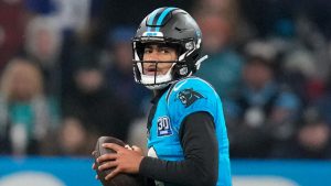 Carolina Panthers quarterback Bryce Young against the New York Giants during the second half of an NFL football game, Sunday, Nov. 10, 2024, in Munich, Germany. (Matthias Schrader/AP)