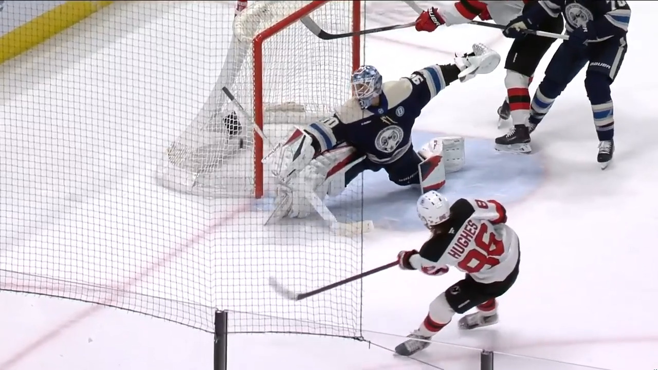 Blue Jackets’ Merzlikins robs Devils’ Hughes twice with unreal saves