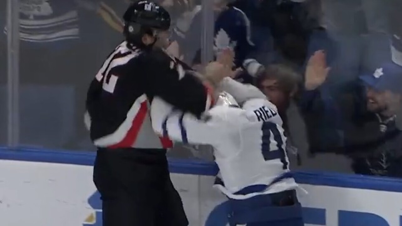 Maple Leafs’ Rielly steps up to fight Thompson after big hit on Matthews