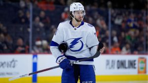 Tampa Bay Lightning's Anthony Cirelli plays during an NHL hockey game, Tuesday, Feb. 27, 2024, in Philadelphia. (Matt Slocum/AP)