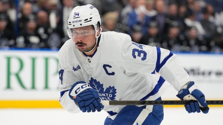 Toronto Maple Leafs centre Auston Matthews against the Tampa Bay Lightning during the first period of an NHL game Saturday, Nov. 30, 2024, in Tampa, Fla. (AP/Chris O'Meara)