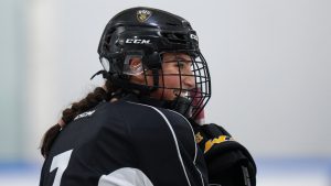 Chloe Primerano and Caitlin Kraemer each scored three goals as Canada blanked Finland 10-0 Tuesday at the world women's under-18 hockey championship. Primerano smiles while taking a break during Vancouver Giants WHL hockey training camp, in Delta, B.C., on Saturday, September 3, 2022. THE CANADIAN PRESS/Darryl Dyck