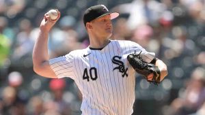 Chicago White Sox starting pitcher Michael Soroka throws during the first inning of a baseball game against the Cleveland Guardians, Sunday, May 12, 2024, in Chicago. (Melissa Tamez/AP)