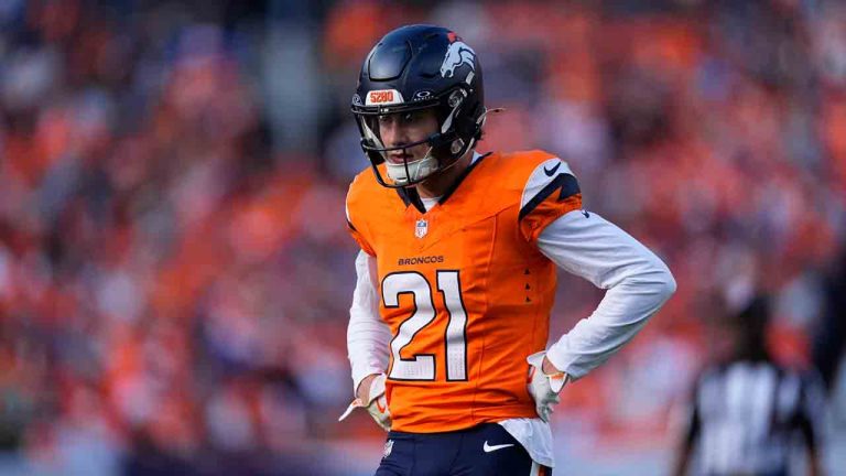 Denver Broncos cornerback Riley Moss (21) in the second half of an NFL football game Sunday, Oct. 13, 2024, in Denver. (David Zalubowski/AP)