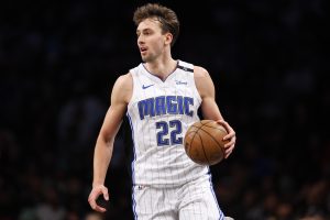 Orlando Magic forward Franz Wagner dribbles against the Brooklyn Nets during the second half of an NBA basketball game, Sunday, Dec. 1, 2024, in New York. (AP Photo/Noah K. Murray)