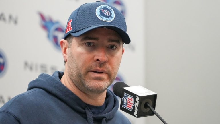 Tennessee Titans head coach Brian Callahan speaks during a news conference after an NFL football game against the Cincinnati Bengals, Sunday, Dec. 15, 2024, in Nashville, Tenn. (George Walker IV/AP)