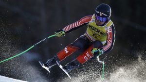 Canada's Cameron Alexander speeds down the course during an alpine ski, men's World Cup downhill race, in Bormio, Italy, Saturday, Dec. 28, 2024. (Gabriele Facciotti/CP)