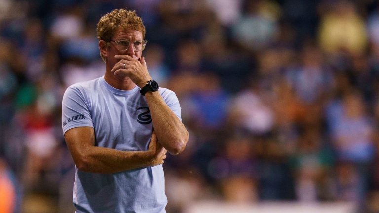 Philadelphia Union manager Jim Curtin looks on during the Leagues Cup quarterfinals soccer match against the Queretaro FC, Friday, Aug. 11, 2023, in Chester, Pa. (Chris Szagola/AP)