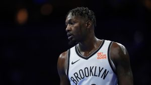 Brooklyn Nets' Dorian Finney-Smith plays during an Emirates NBA Cup basketball game, Friday, Nov. 22, 2024, in Philadelphia. (Matt Slocum/AP)