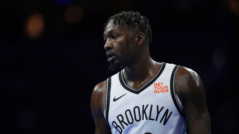 Brooklyn Nets' Dorian Finney-Smith plays during an Emirates NBA Cup basketball game, Friday, Nov. 22, 2024, in Philadelphia. (Matt Slocum/AP)