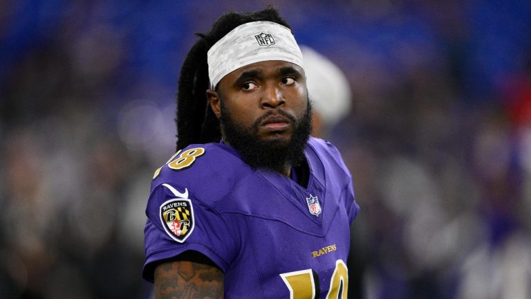 Baltimore Ravens wide receiver Diontae Johnson works out before a game against the Cincinnati Bengals, Thursday, Nov. 7, 2024, in Baltimore. (Nick Wass/AP)