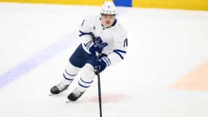 Toronto Maple Leafs centre Max Domi (11) in action during overtime of an NHL hockey game against the Washington Capitals, Wednesday, Nov. 13, 2024, in Washington. (Nick Wass/AP)