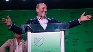 FILE - Major League Soccer Commissioner Don Garber announces that Austin FC will host the 2025 MLS All-Star game, Wednesday, May 15, 2024, in Austin, Texas. (AP/Eric Gay, File)