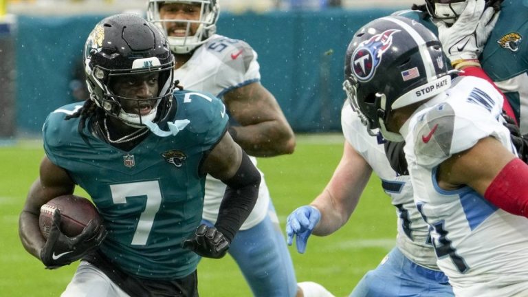 Jacksonville Jaguars wide receiver Brian Thomas Jr. (7) runs the ball during the first half of an NFL football game against the Jacksonville Jaguars, Sunday, Dec. 29, 2024, in Jacksonville, Fla. (John Raoux/AP)