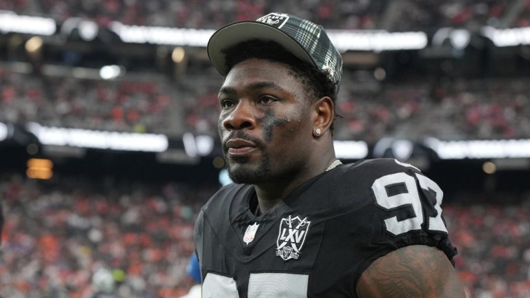 Las Vegas Raiders defensive end Janarius Robinson (97) during the first half of an NFL football game. (Rick Scuteri/AP)